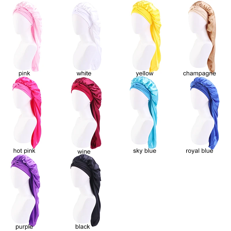 Free Logo Braid Bonnets and Satin Hair Wraps Custom Satin Dreadlock Long Bonnet With Thick Elastic Melt Band Bonnets