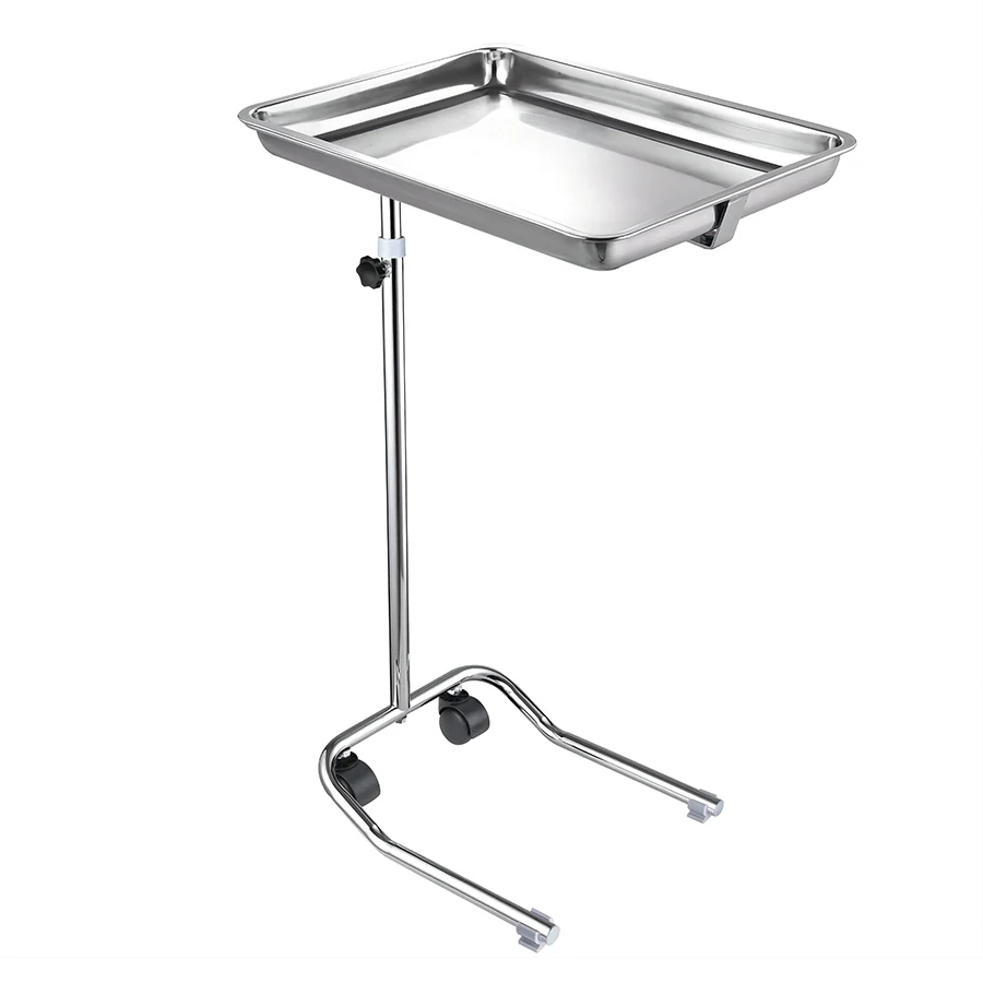 Stainless Steel Metal Extra Large Salon Tray Premium Instrument Table Medical Tray Mayo Stand with Wheels