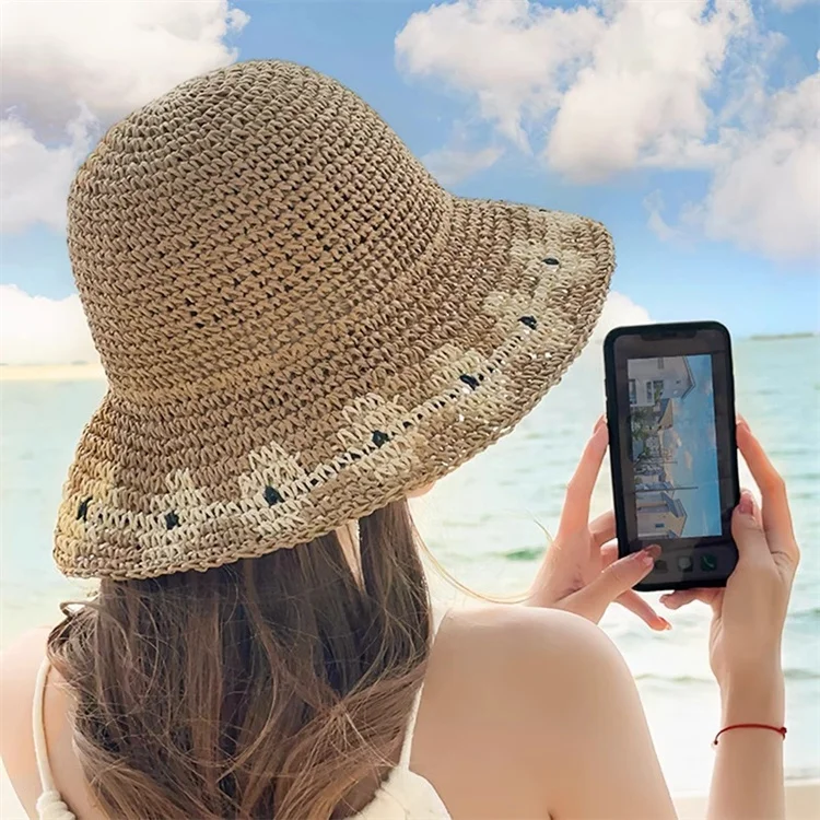 Simple Girl Wide Brim Floppy Summer Hats for Women Beach Panama Straw Weave Bucket Hat Femme Sun Shade Hat