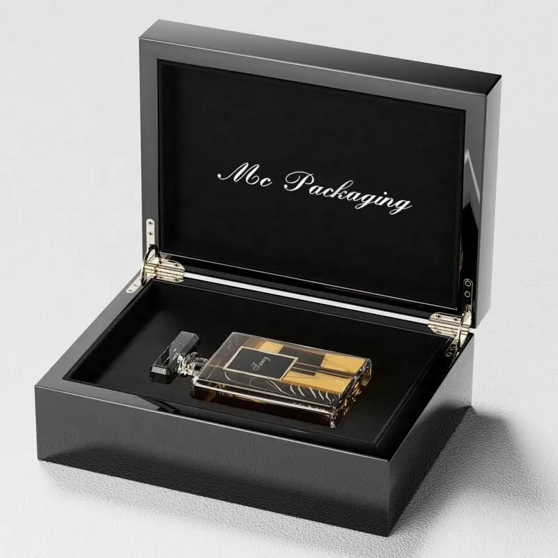 Custom Design Creative Luxury Piano Mdf Lacquer Packaging  Gift Box Empty Perfume 100ML Bottle Arab Leather Wooden Perfume Box