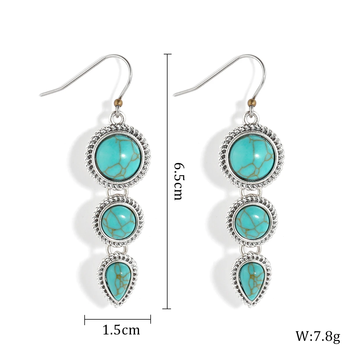 Navajo designs western silver  3-pieces turquoise stone dangle earrings western earrings for women