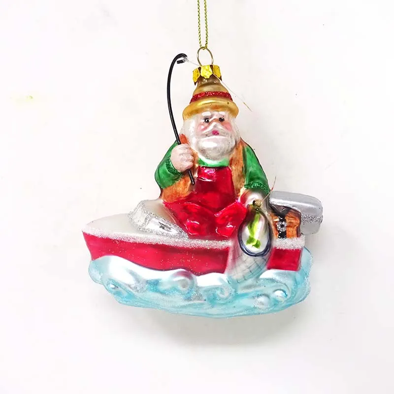 China factory blown glass ornaments christmas traditional grandpa backpack riding deer pendant