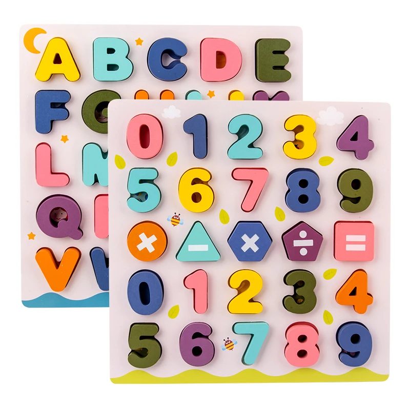 Digital Letter Shape Learning Board Montessori Wooden 3D Jigsaw Puzzle Educational Toys For Kids