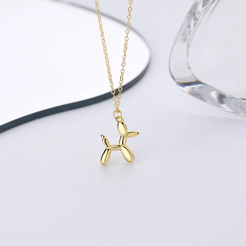 Fashion cute 18K gold plated pet dog pendant for girls 925 sterling silver jewelry balloon dog necklace