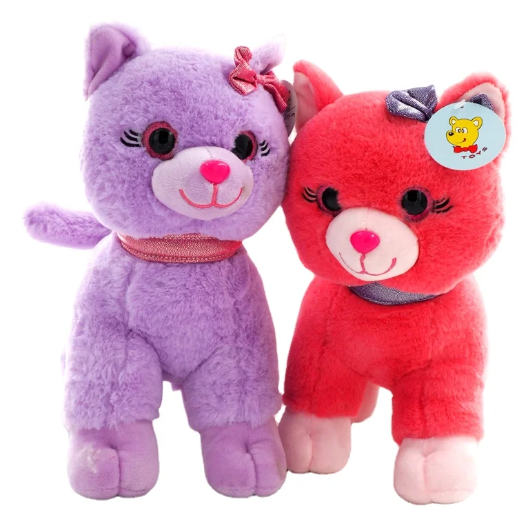 Bright eyes purple & red lovely plush stuffed cat toys