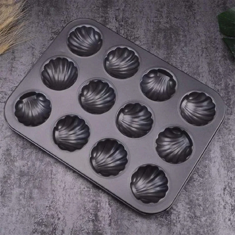 12 Cavity Non-Stick Carbon Steel Bakeare Shell Shaped Cake Baking Mold And Round Madeleine Pan Mold
