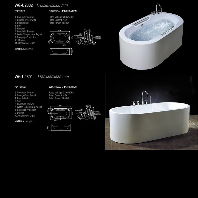 Luxurious big size air jets spa hot tub free standing whirlpool bath tubs