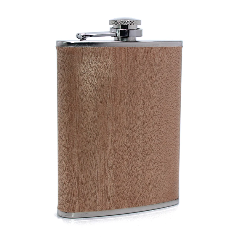 8oz Creative Metal Stainless Steel Hip Flask Wooden Wrapped Whiskey Wine Bottle Alcohol Pocket Flagon Gifts Wood Flask