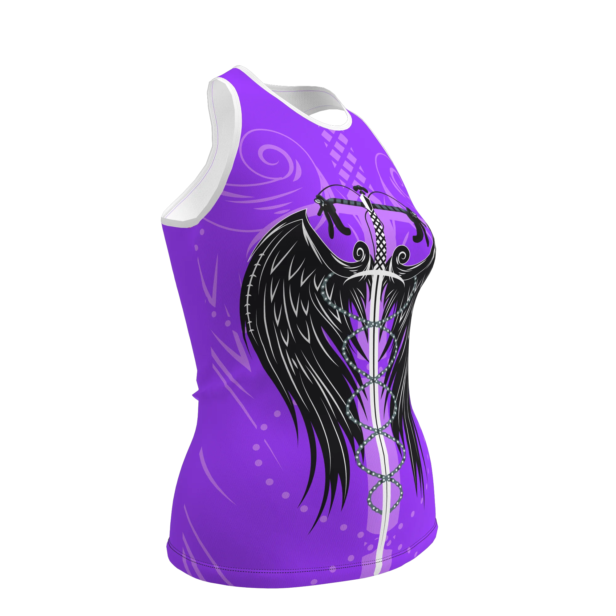 HIRBGOD Womens Running Tank Top Purple With Black Feather Sword Female Athletics Jersey Top