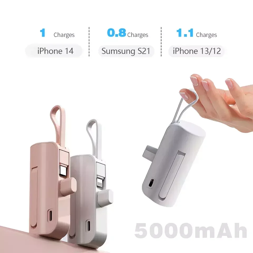 Power Bank 5000mAh KC Battery Mini Phone Holder Socket Pocket Capsule wireless for samsung iphone mobile
