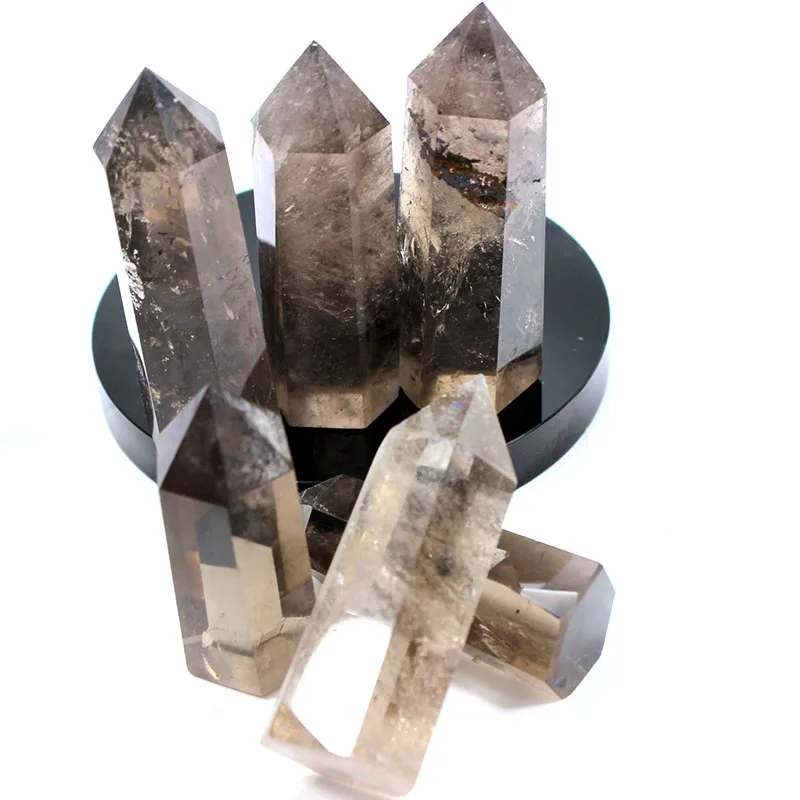 Wholesale natural crystals clear smokey quartz wand points tower for decoration