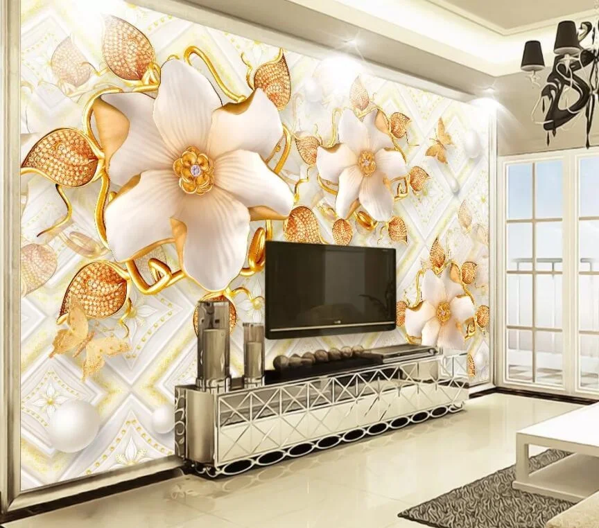ZHIHAI 3D silk orchid flower TV background wall wallpaper home decoration