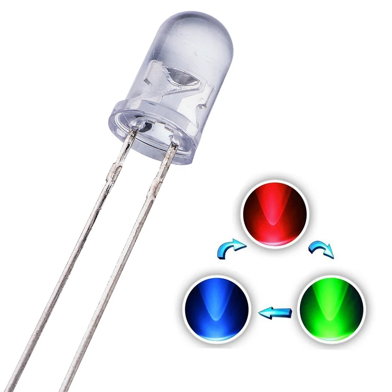 Jstronic 5mm LED Round head 2 Pin RGB rainbow water clear slow changing Light Emitting LED Diode