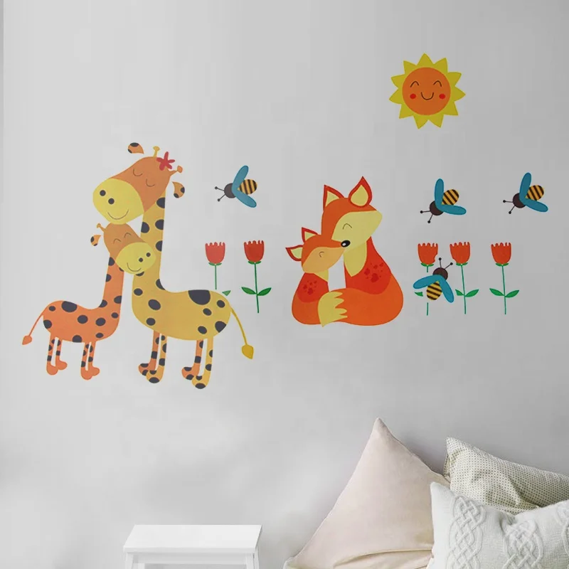 Custom Printing Decal Cartoon Animal Vinyl Removable Wall Sticker Home Decoration For Kids Living Room
