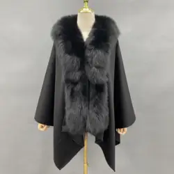 Winter Cashmere Shawls Cape  Women Fur Trim Ponchos Fox Fur Shawl