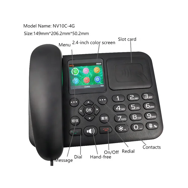 Customized 4G Lte Volte Sip Digital Cordless telephone Wireless Desktop Phone For Business Home