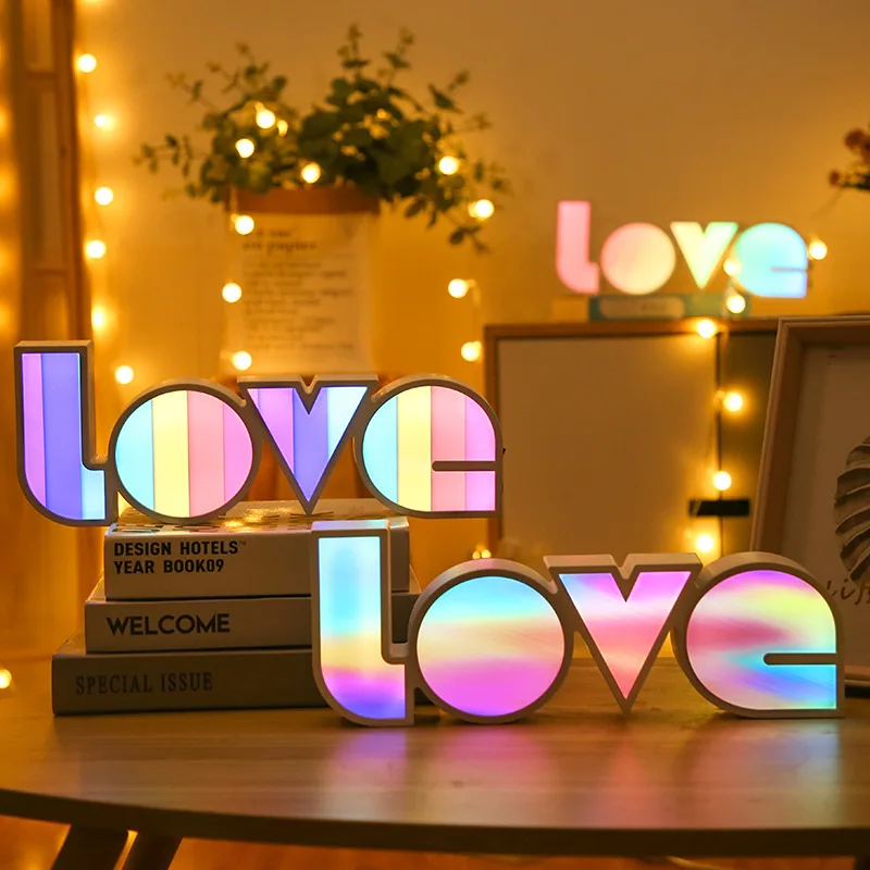 3D Romantic LOVE Neon Letter Lamp Colorful Light Battery Case & USB Power Wedding Birthday Proposal Confession Decor Gifts Lamp