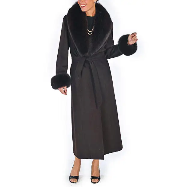 2023 Professional Manufacturer Custom Autumn Winter Womens Long Midi Wool Cashmere Coat With Fur For Women