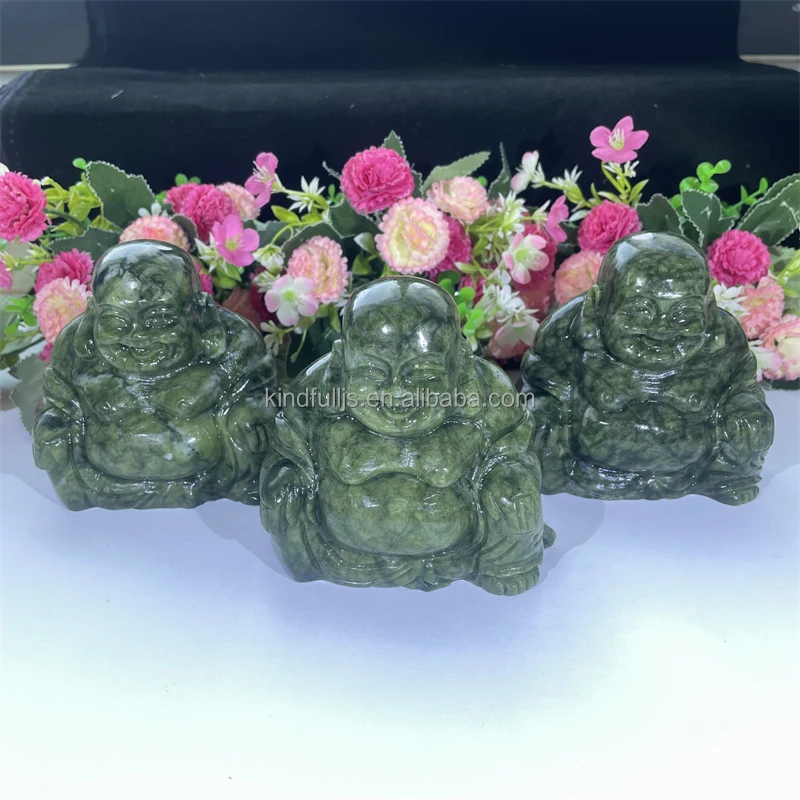 Crystal Buddha Natural Healing Gemstone Xiuyan Jade Happy Buddha Crystal Craft For Decor