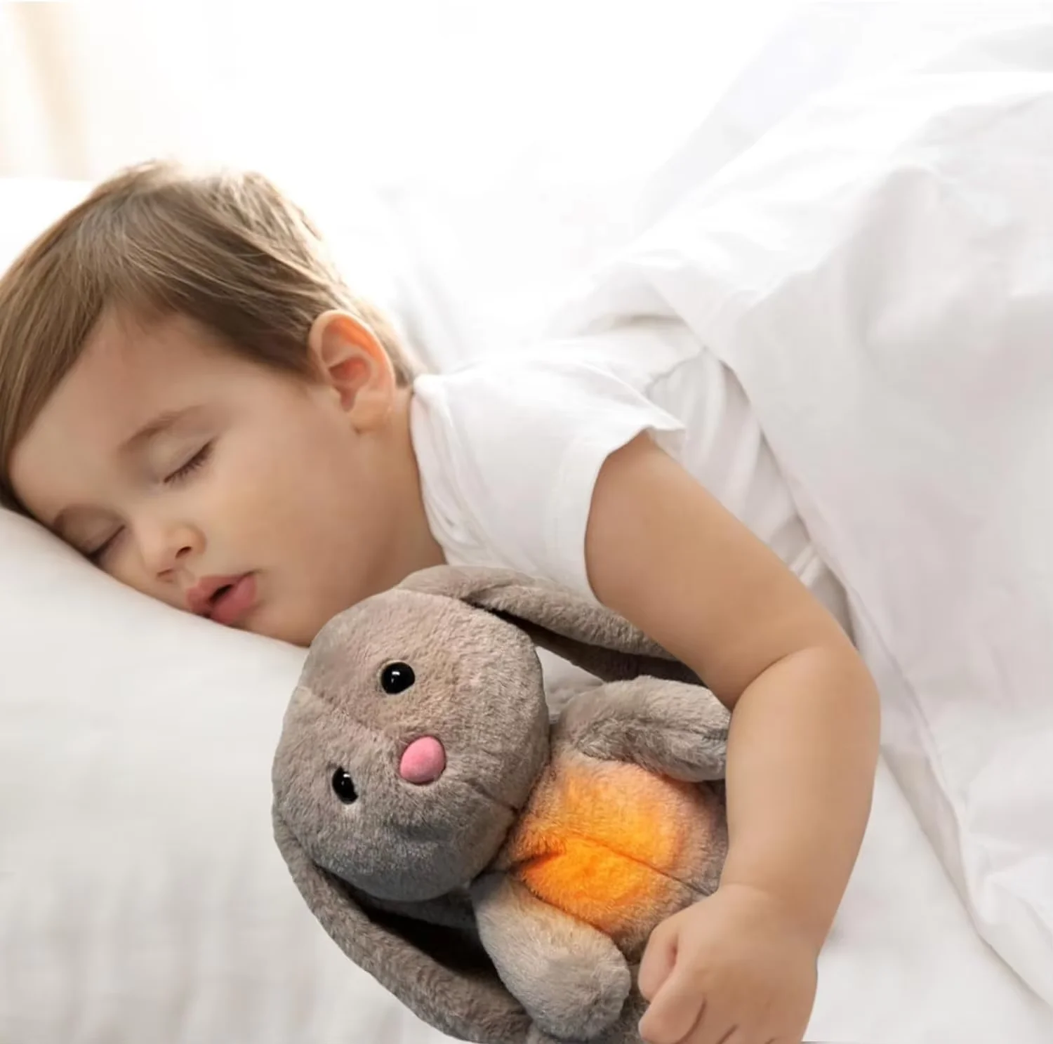 New Breathing Rabbit Cuddly Toy with Heartbeat Plush Toy Baby Music Early Education Soothing Sleeping Doll