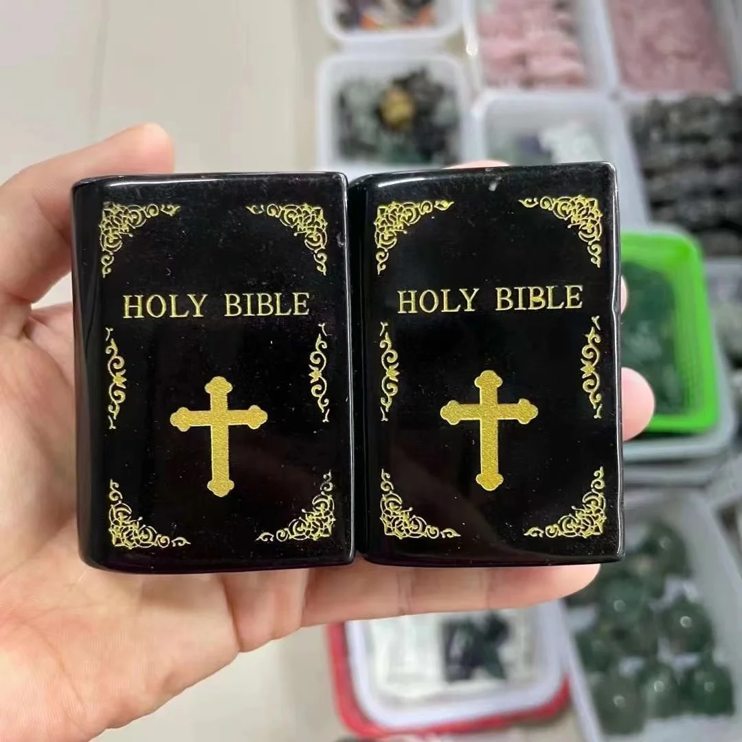 Hot Sale Hand Carved Energy Obsidian Crystal Ankh Bible Holy Writ Coffin for Crystal Healing-Direct from Manufacturer