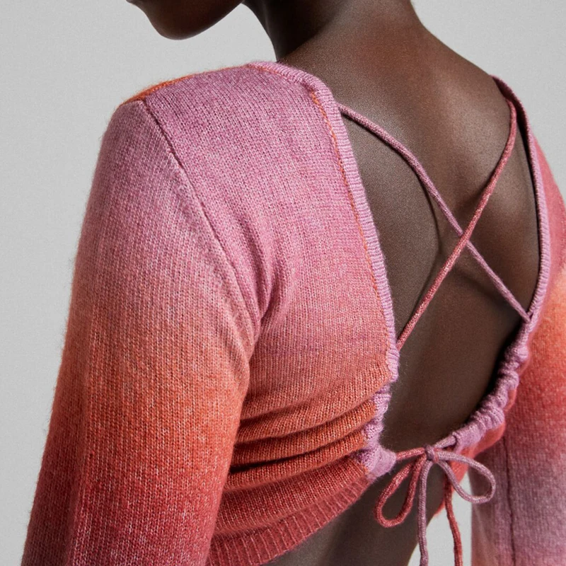 Ins Spring Fashion Sexy Cutout Space Dye Ladies Pullover Y2K Wholesale Cropped  Women Knit Crop Top Sweater