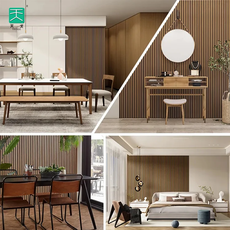 TianGe 600 Mm Pet Mdf  Slat Wooden Veneer De Madera Solid Wood Akupanel Acoustic Panel For Euro Market In Eu