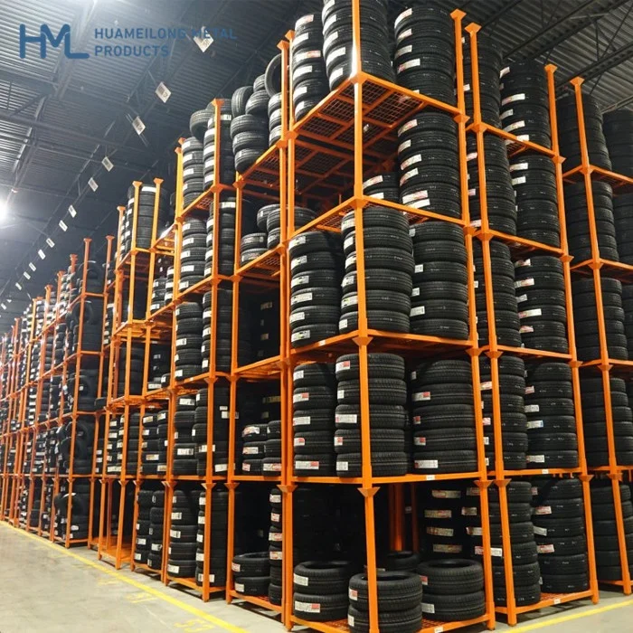 Customized adjustable powder coating metal warehouse stacking storage car tire rack
