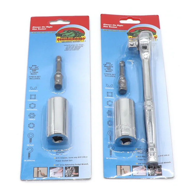 Multi-function 7-19mm Magic Sleeve Socket Wrench Extension Bar Ratchet 3PCS Gator Grip Set