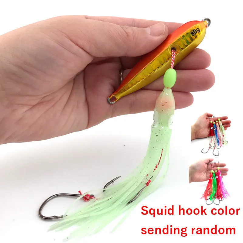 40g 60g 80g 100g 120g 150g 180g 200g Luminous Jigging Lures Deep Sea Fishing Bait Squid Octopus Skirt Hooks Slow Jig Lure