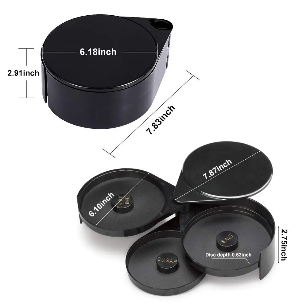 BLACK 3 Tier Bar Glass Rimmer Plastic for Margarita and Cocktail Bar Accessories Salt Box Spice Container