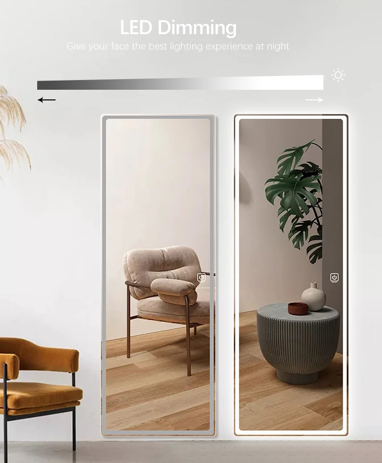 Modern Designer Decorative Home Decor Salon Long Led Lighted Large Wall Mirror Full Length Floor Standing Dressing mirror CTL402