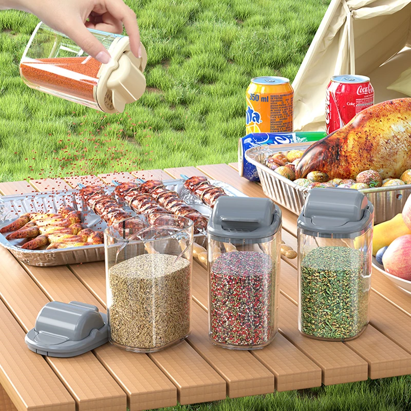 Wannuo Kitchen Square Spice Jar Set Canisters Salt Pepper Bottle Plastic PET Spice Jar Unbreakable Container  for Spice Holder