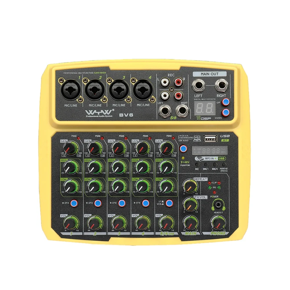 Профессиональный мини-6 каналов 3,5 мм стерео аудио Миксер с звуковая карта беспроводному соединению usb функция
