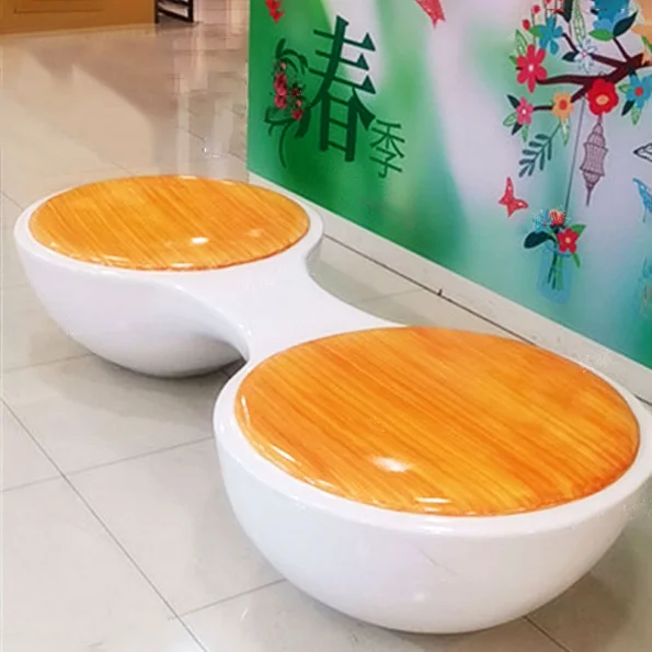 FRP Wood Two Conjoined Chair Novelty Sunglass Shape Durable Outdoor Park Garden Lounges Bench Relax Leisure Chair Seat