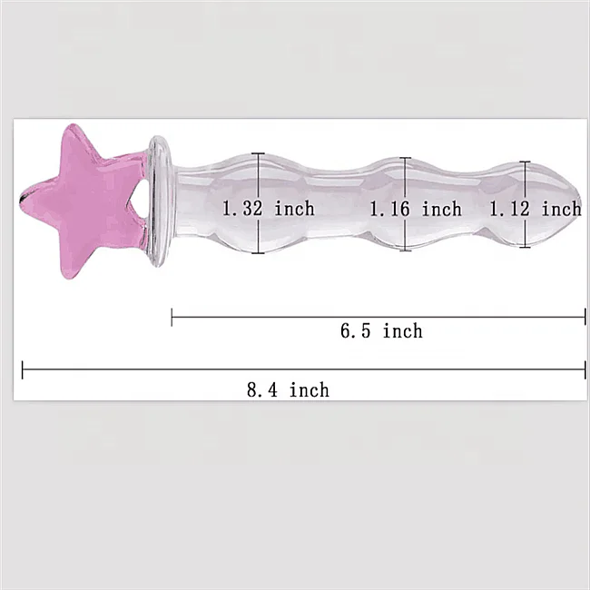 Handmade glass dildo with pink star sex toy large pleasure wand penis plug