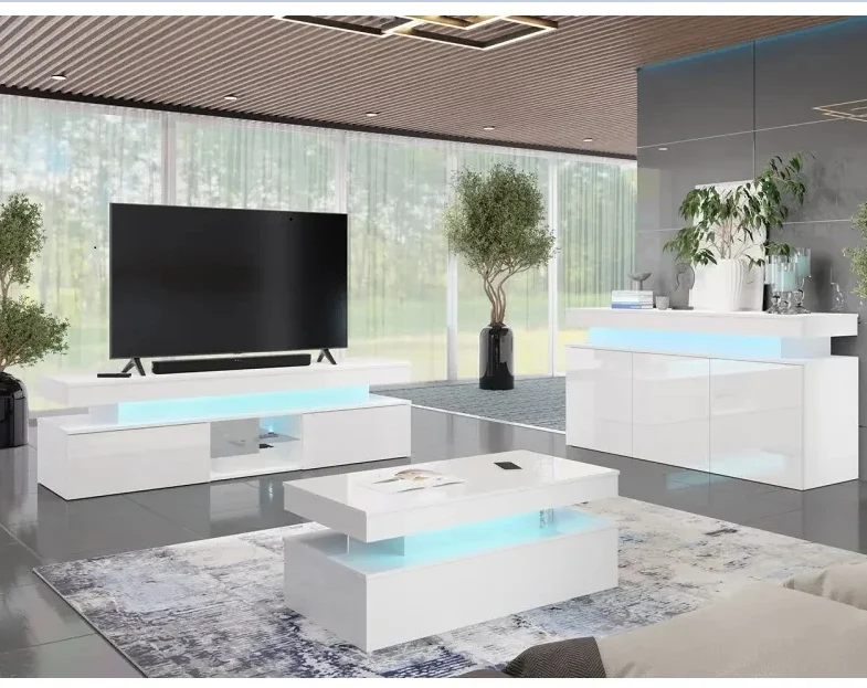 modern living room set TV entertainment coffee table sideboard buffet