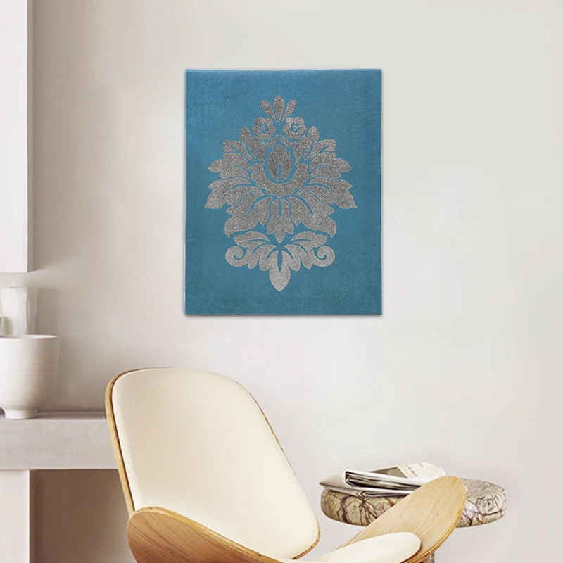 Aspire Flower Wall Painting For Living Room Wall Classic Painting Handmade Blue and Silver Artwork Wall
