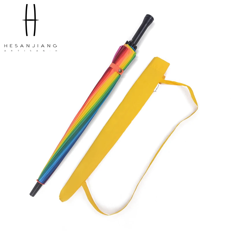 Wholesale 24 inch chromatic straight umbrella manual open rainbow umbrella with digital print custom logo