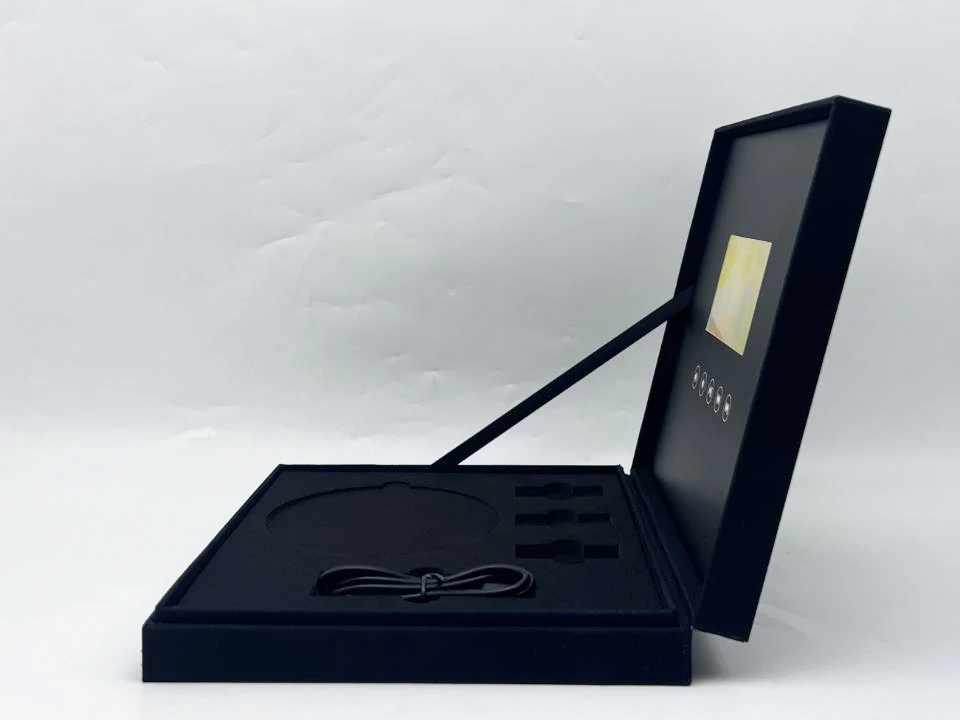 Customize high quality 4.3 inch linen black video jewelry gift box with lcd screen