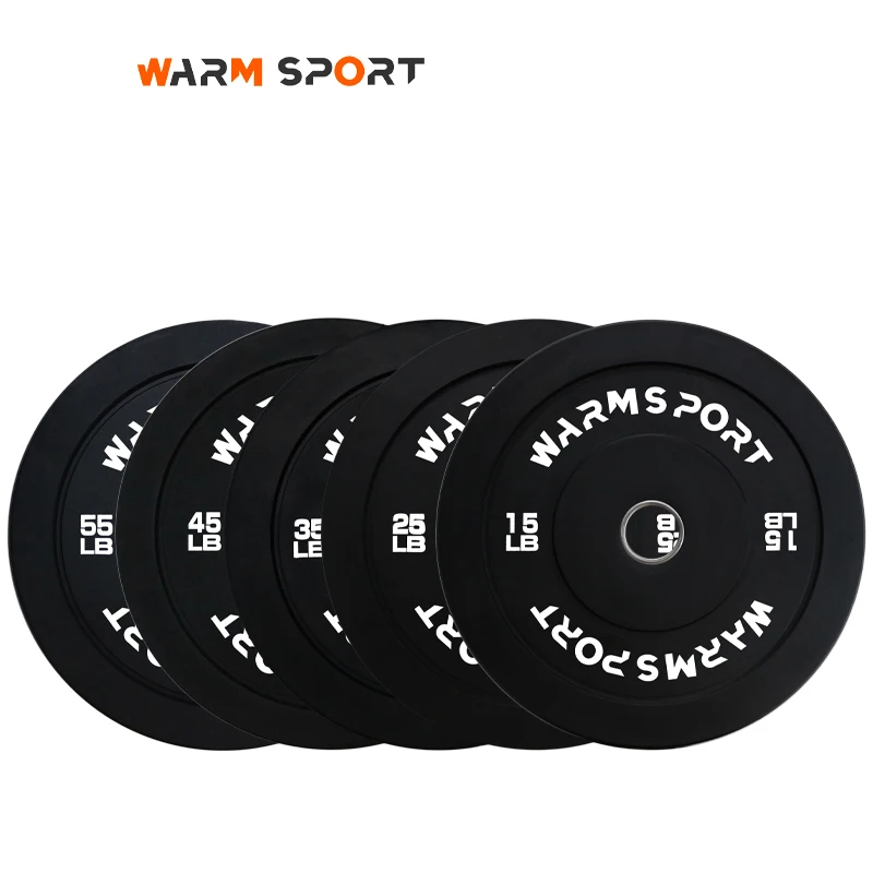 High Quality Custom Logo Gym Weightlifting 10-55 LB Black Rubber Bumper  Weight Plates With Stainless Steel Ring