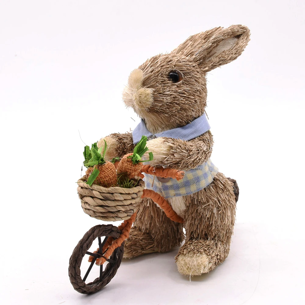 GY BSCI Easter Festival Bunny Decor Natural Rabbit Ornament Handmade Straw Rabbit Bike Decoration Factory