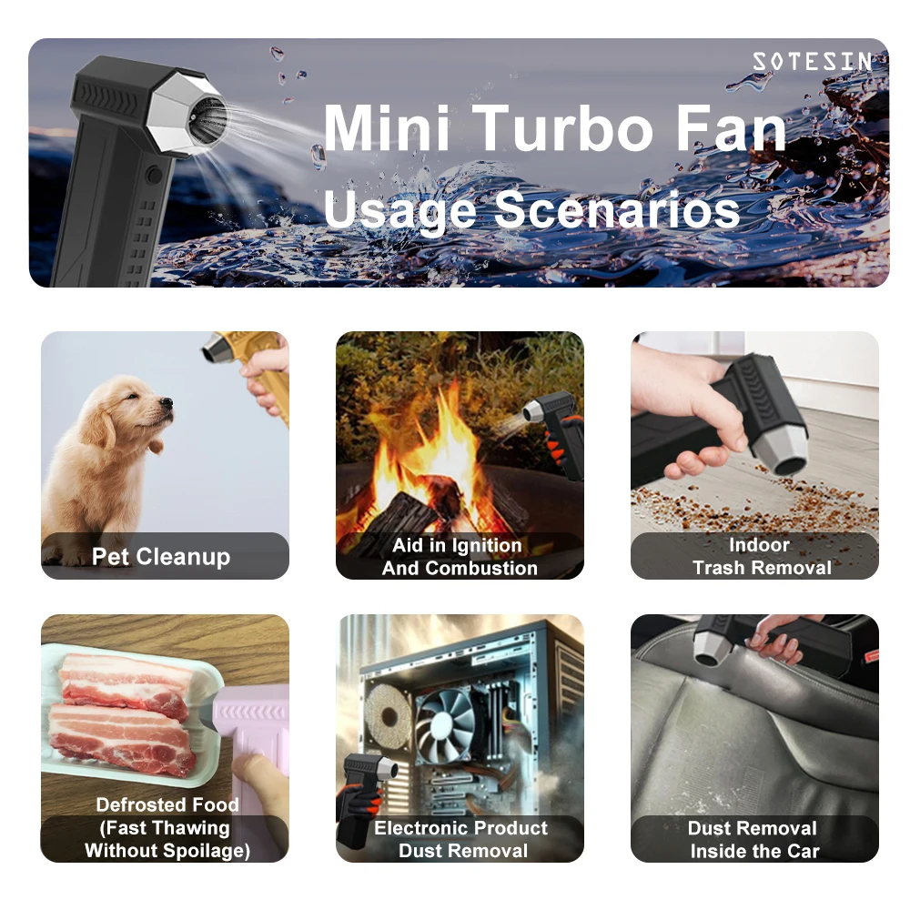 140000rpm 60m/s Portable Mini Electric Turbo Fan Jet Air Duster Blower Cordless Turbo Jet Blower For Car Drying Unfreeze Thaw