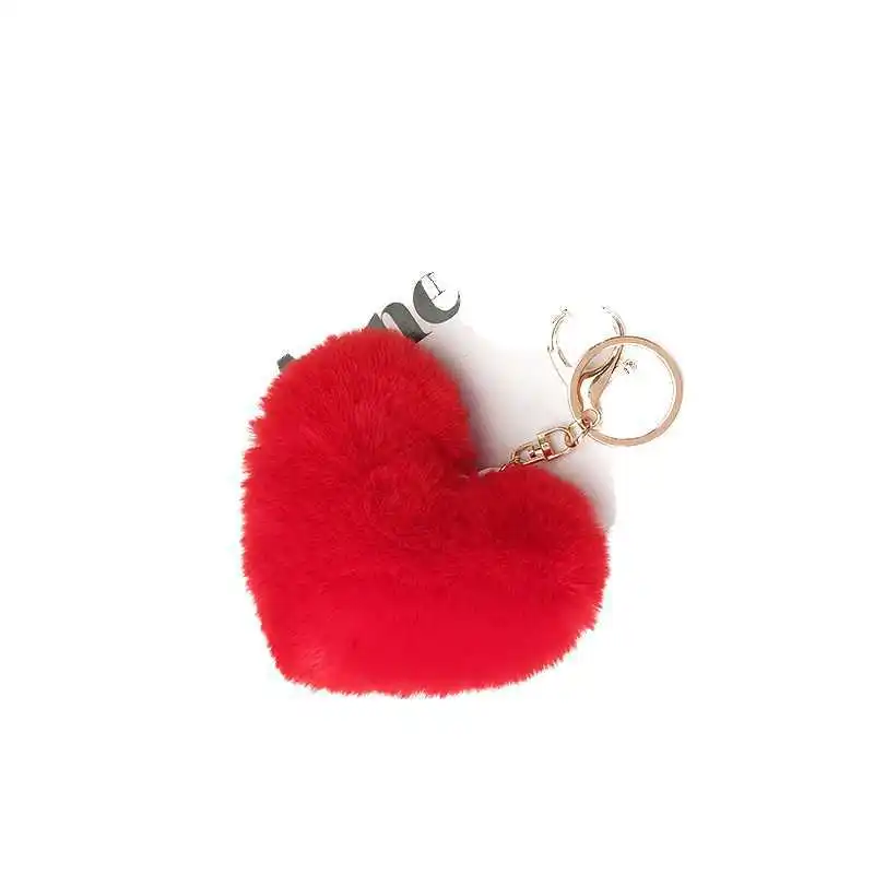 Wholesale Fur Puff  Key Holder Ball Shape Green Pom Silver Frenchie Kids Anime Heart Keychain