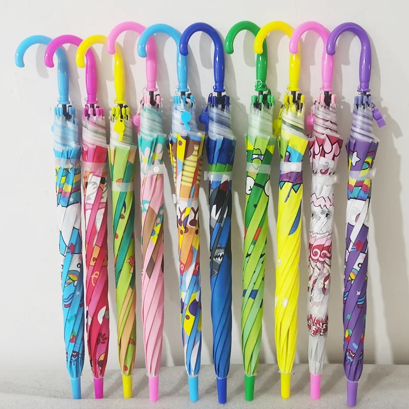 Wholesale Cheap Cartoon 19 Inch Transparent EVA Kids Umbrella Animal Print Kid Straight Umbrella