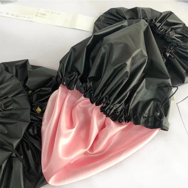 Cutom double lalyers Shower Hat Wholesale Hair Salon Bathing Hats With a stopper Adjustable