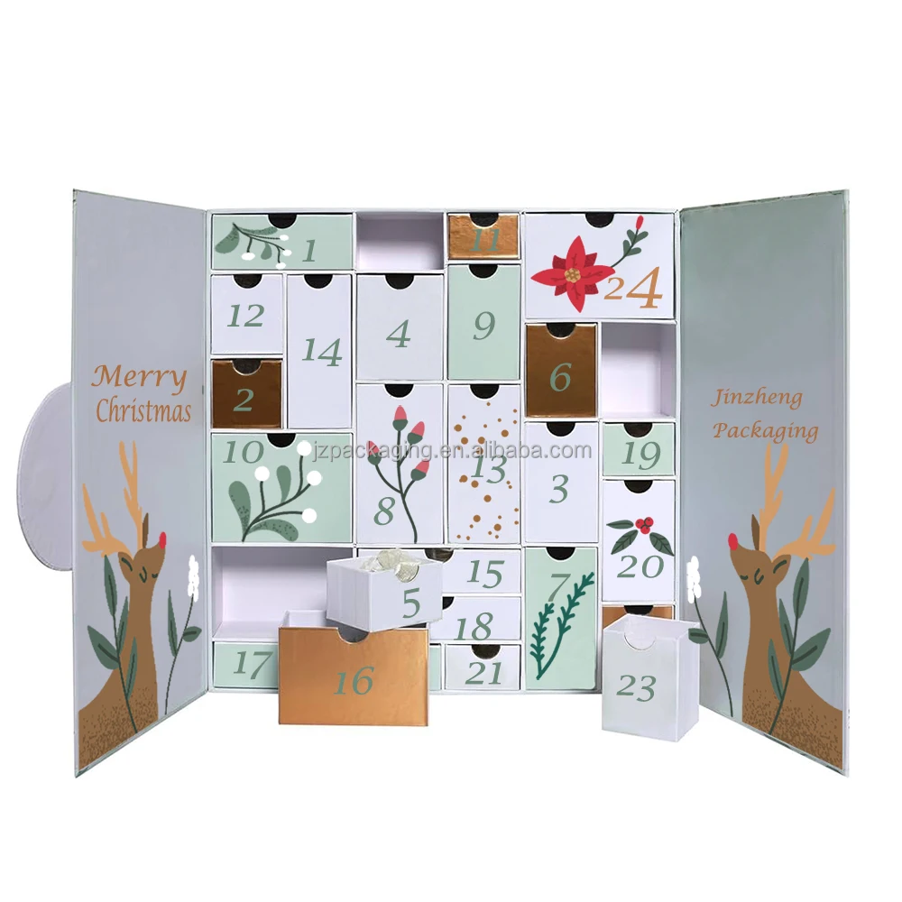 Empty Beauty Packaging Paper Box Custom Logo Advent Boxes Makeup Mystery Cosmetics Gift Box 24 Drawers Christmas Advent Calendar