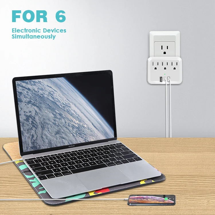 New Product Many 3 AC and 3 USB Wall Outlet Plug With Type C PD 18W US Standard Power Socket