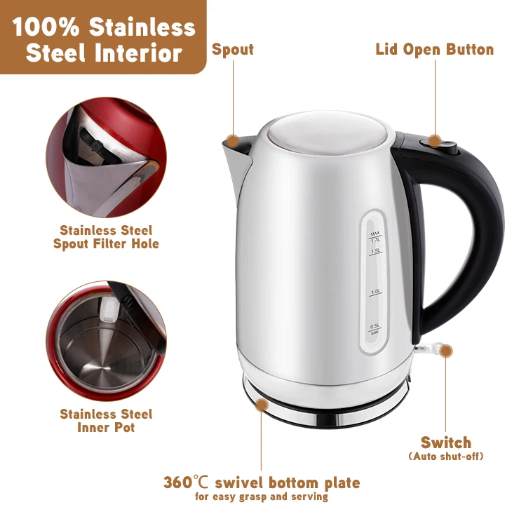 Everich Tea Kettle 1.7L Stainless Steel Electric Thermo Whistling Coffee Kettle