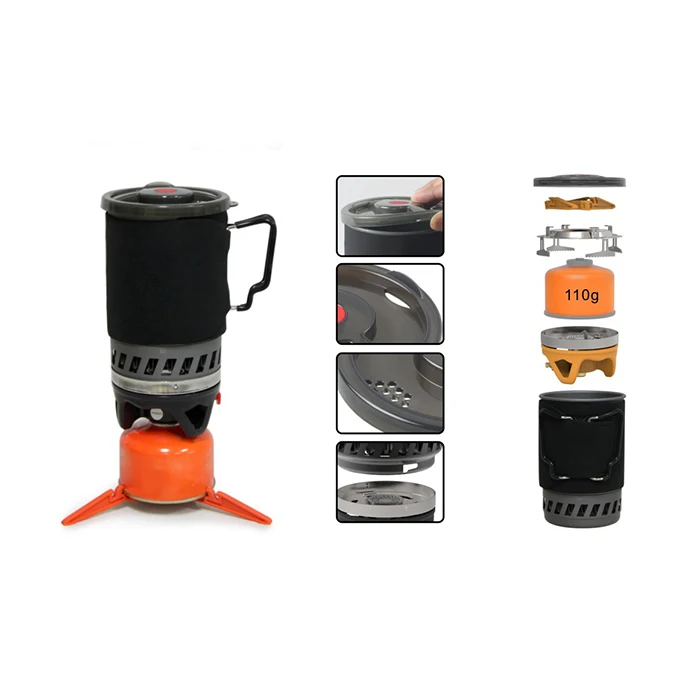Hiking Portable Gas Powered Stove top & Cooking System Compact Camping Cooktop with 900ml Pot